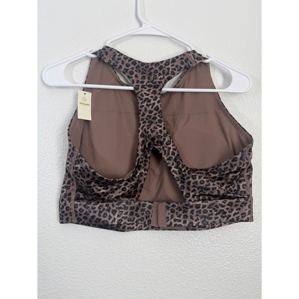 OFFLINE by Aerie Goals Gloss Leopard Print Sports Bra High Neck Brown XL NWT - Picture 5 of 10